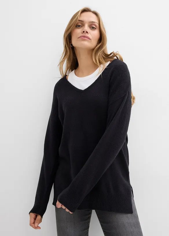 Oversized, lang genser med sidesplitter, bonprix