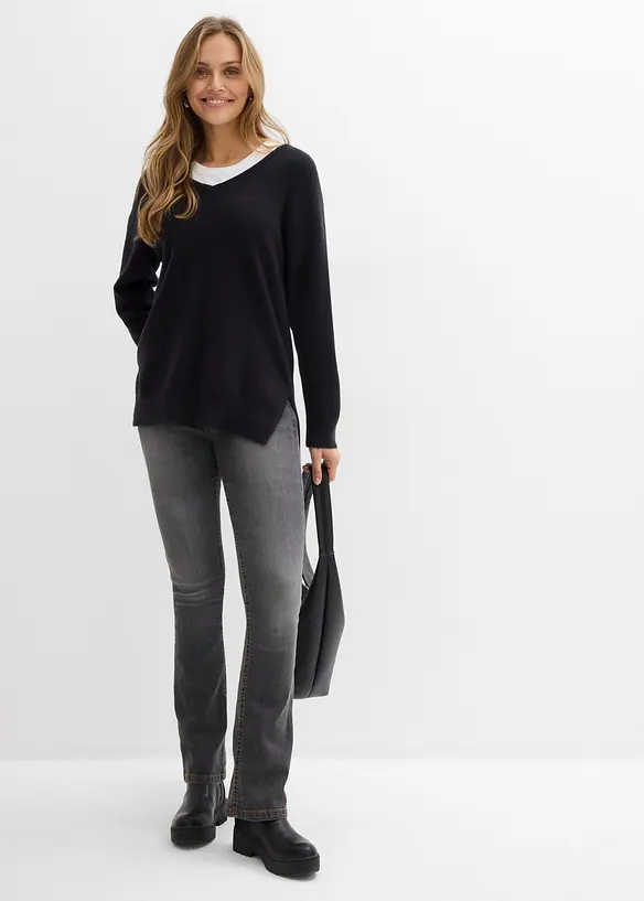 Oversized, lang genser med sidesplitter, bonprix