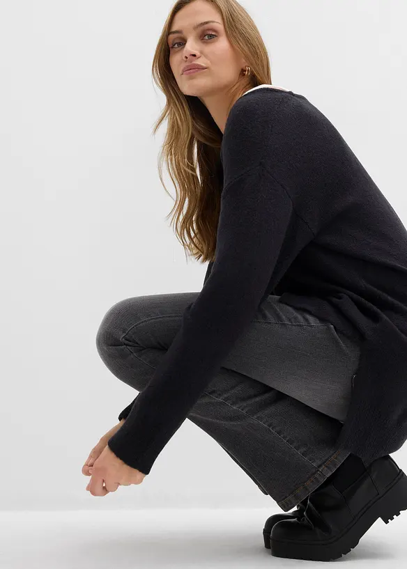 Oversized, lang genser med sidesplitter, bonprix