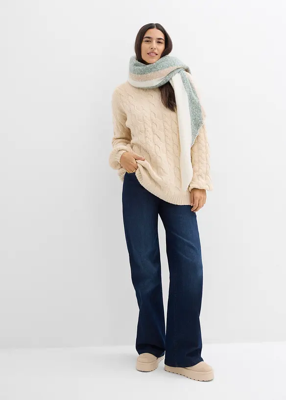 Oversized genser med flettet mønster, bonprix