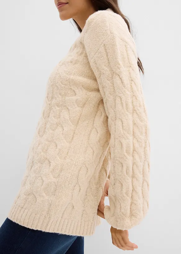 Oversized genser med flettet mønster, bonprix