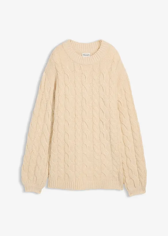 Oversized genser med flettet mønster, bonprix