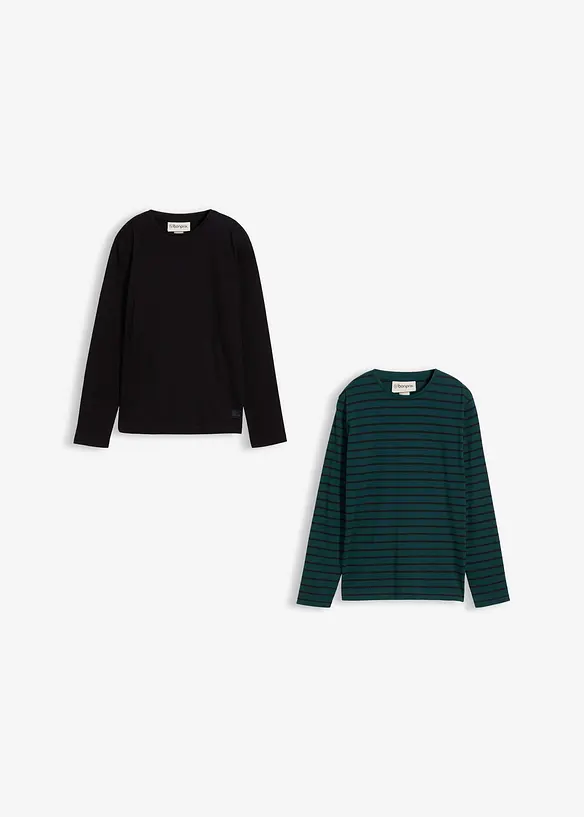 Langermet topp i 100% økologisk bomull (2-pack), bonprix