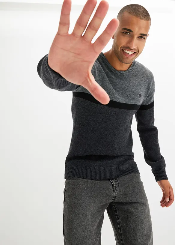 Lettstelt genser med rund hals i colourblocking-stil, bonprix