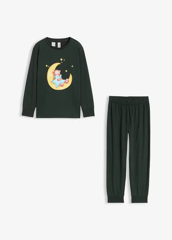 Pyjamas med myk bomull med trykk som lyser om natten (2-delt sett), bonprix