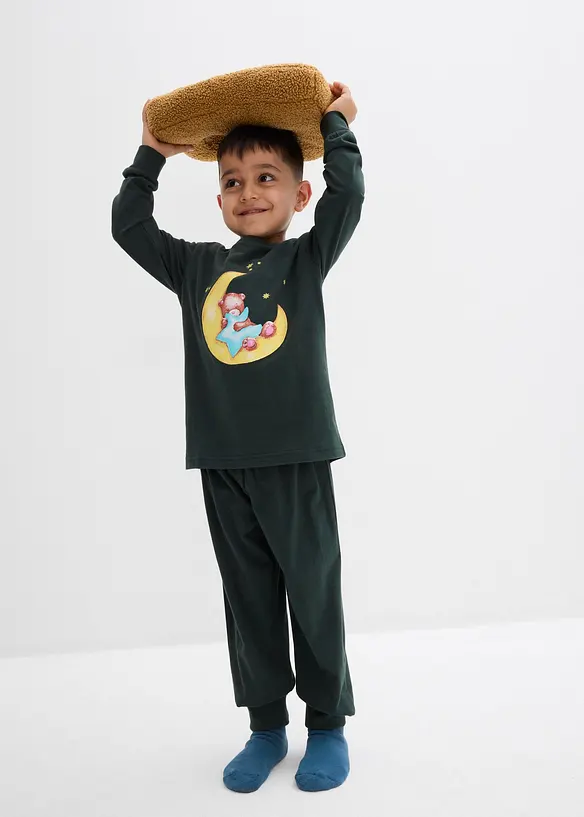 Pyjamas med myk bomull med trykk som lyser om natten (2-delt sett), bonprix