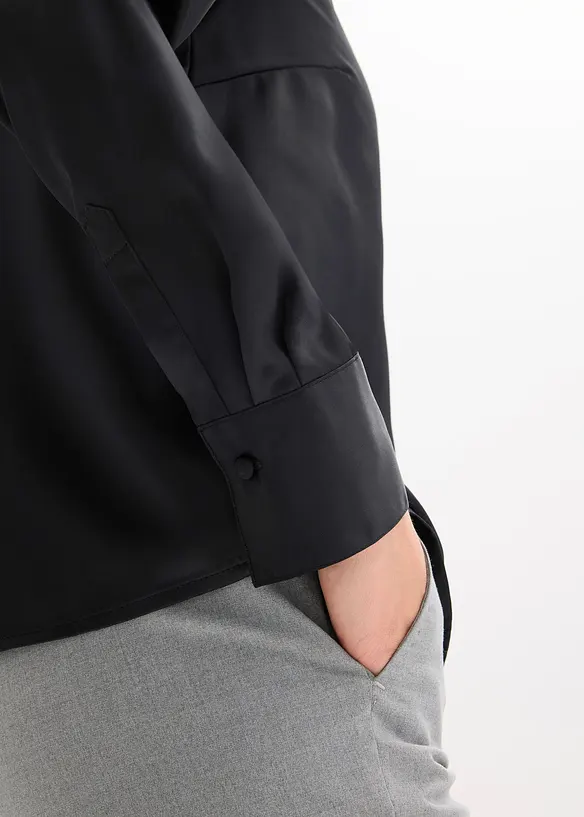 Skjorte i sateng med avtagbart slips (2-delt sett), bonprix