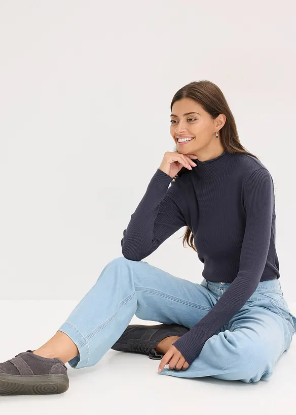 Ribbestrikket genser i lett viskosemiks, bonprix