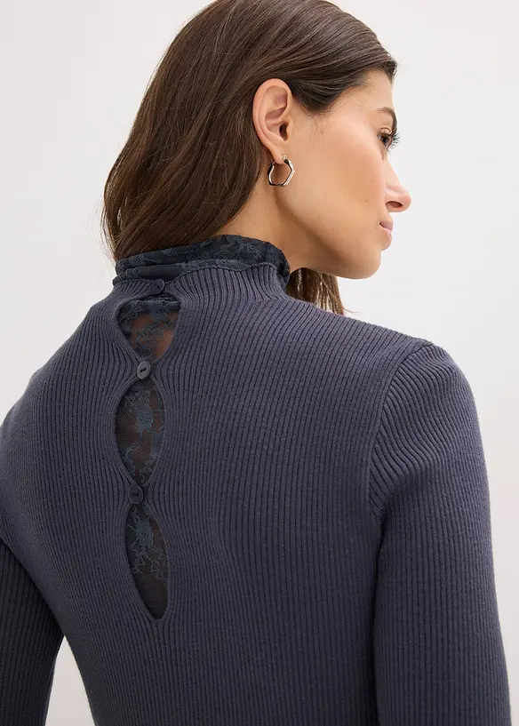 Ribbestrikket genser i lett viskosemiks, bonprix