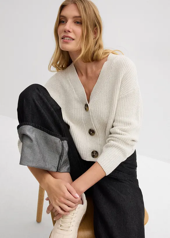 Grovstrikket cardigan i 100% bomull, bonprix