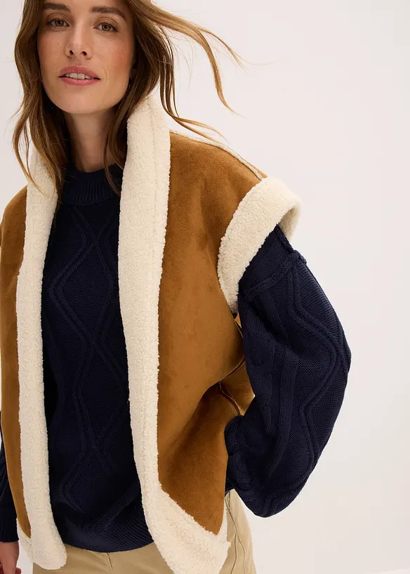 Oversized genser med flettem&oslash;nster, bonprix