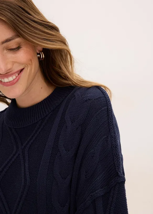 Oversized genser med flettem&oslash;nster, bonprix