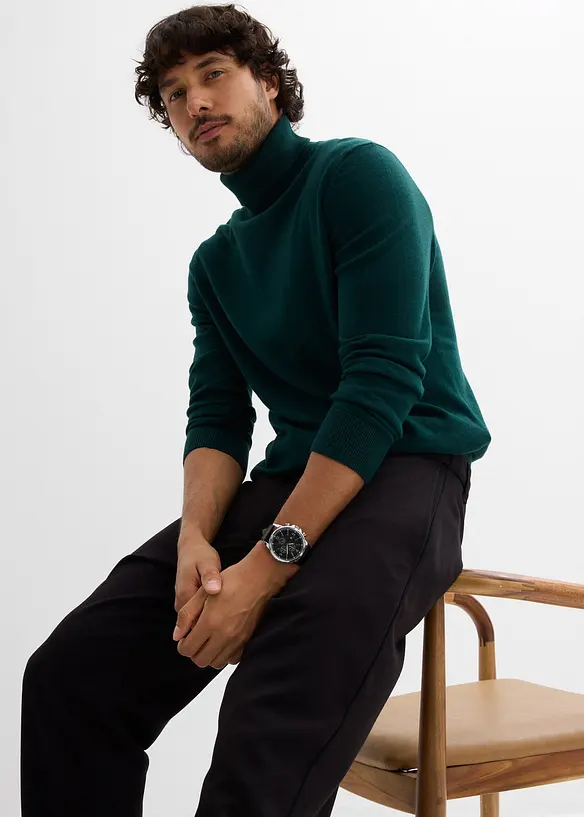 Finstrikket pologenser med utsøkt merinoull, Slim Fit, bonprix