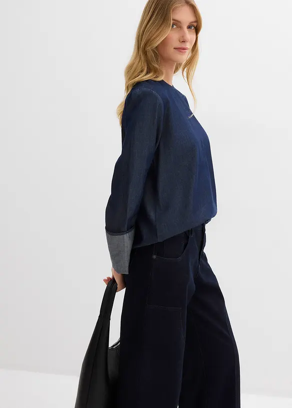 Jeansbluse med vide ermer, bonprix