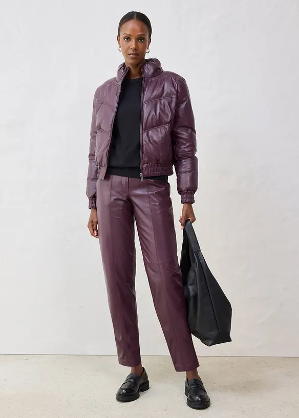 Vattert skinnjakke i lammenappa, bonprix