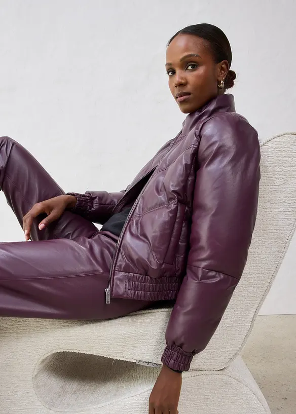 Vattert skinnjakke i lammenappa, bonprix