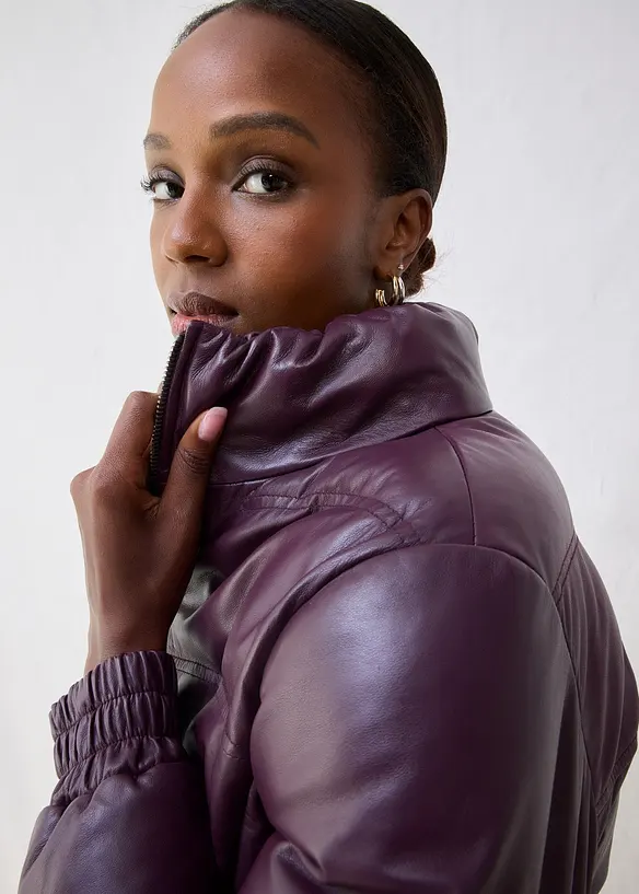 Vattert skinnjakke i lammenappa, bonprix