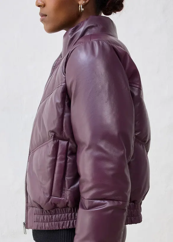 Vattert skinnjakke i lammenappa, bonprix