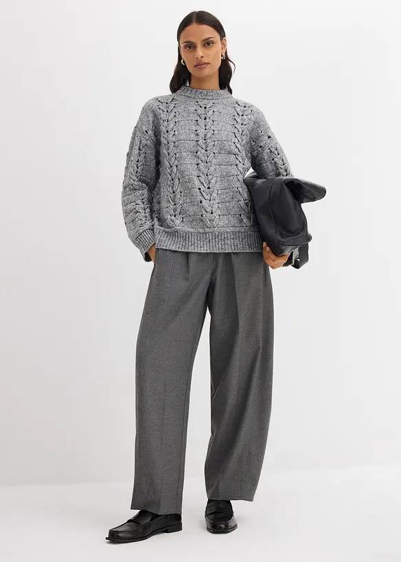 Grovstrikket genser med flettemønster, bonprix