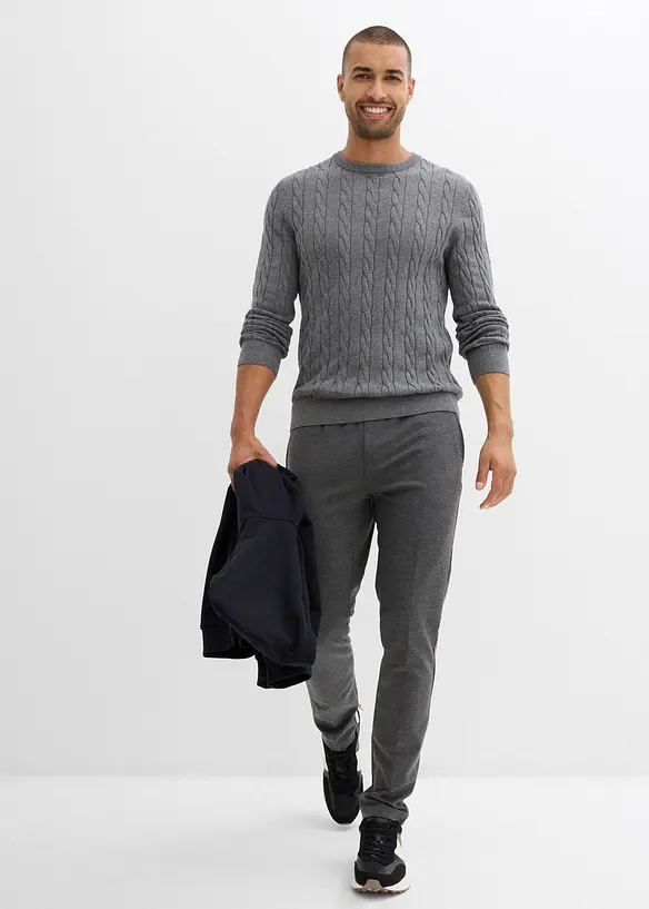 Fin- og kabelstrikket genser i myk bomullsmiks, Slim Fit, bonprix