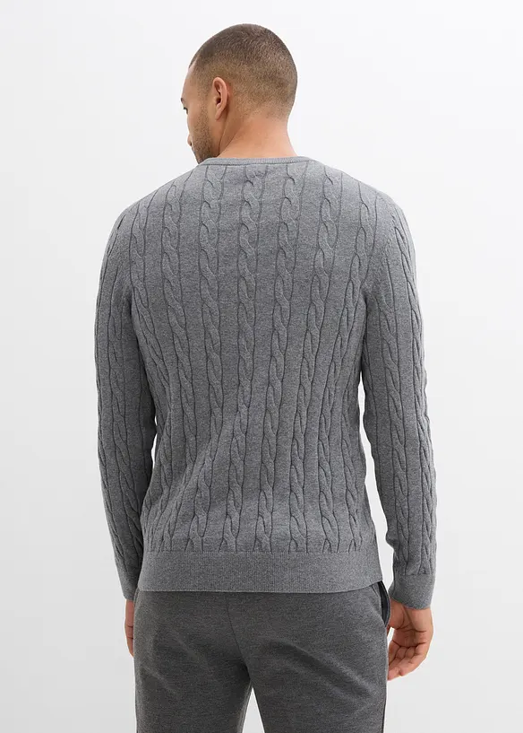 Fin- og kabelstrikket genser i myk bomullsmiks, Slim Fit, bonprix