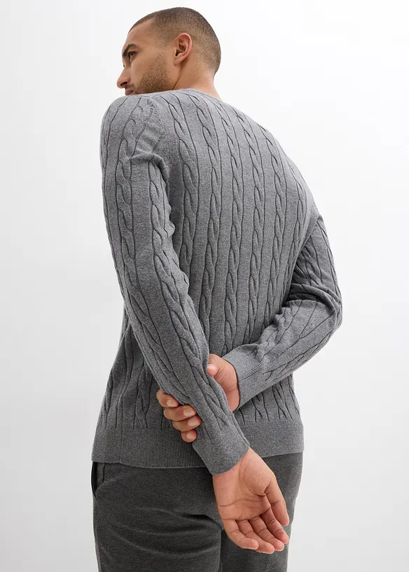 Fin- og kabelstrikket genser i myk bomullsmiks, Slim Fit, bonprix