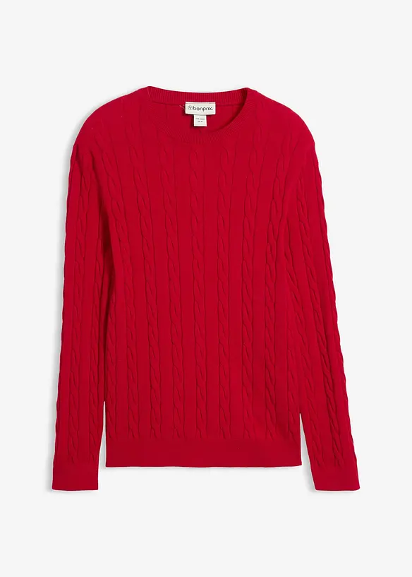 Fin- og kabelstrikket genser i myk bomullsmiks, Slim Fit, bonprix