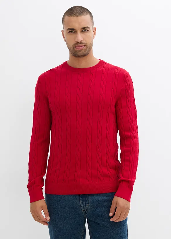 Fin- og kabelstrikket genser i myk bomullsmiks, Slim Fit, bonprix