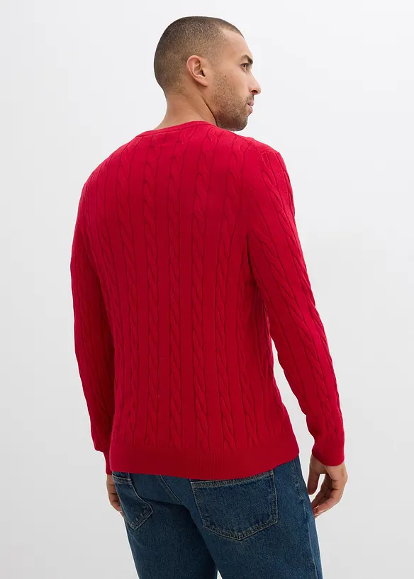 Fin- og kabelstrikket genser i myk bomullsmiks, Slim Fit, bonprix