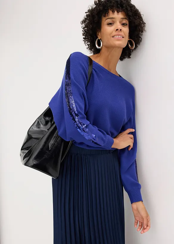 Finstrikket genser med paljetter, bonprix