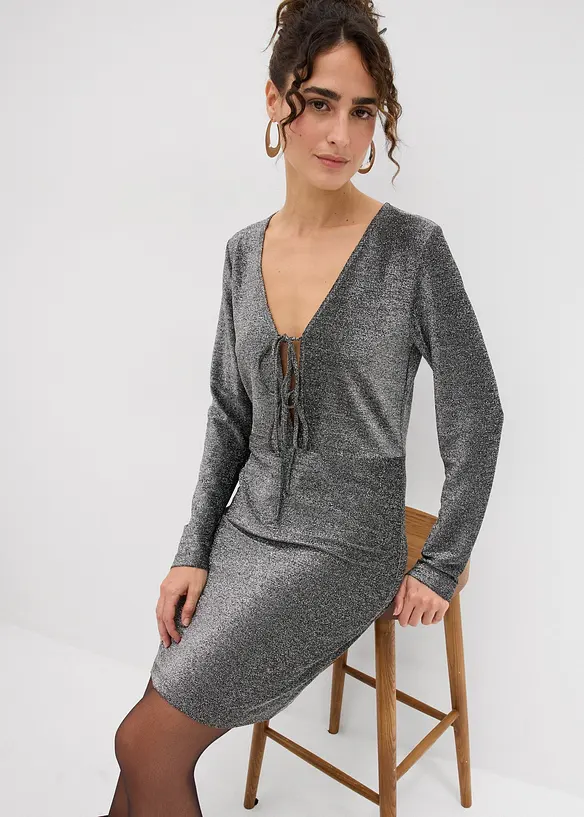 Minikjole i glittermateriale med knytebånd, bonprix