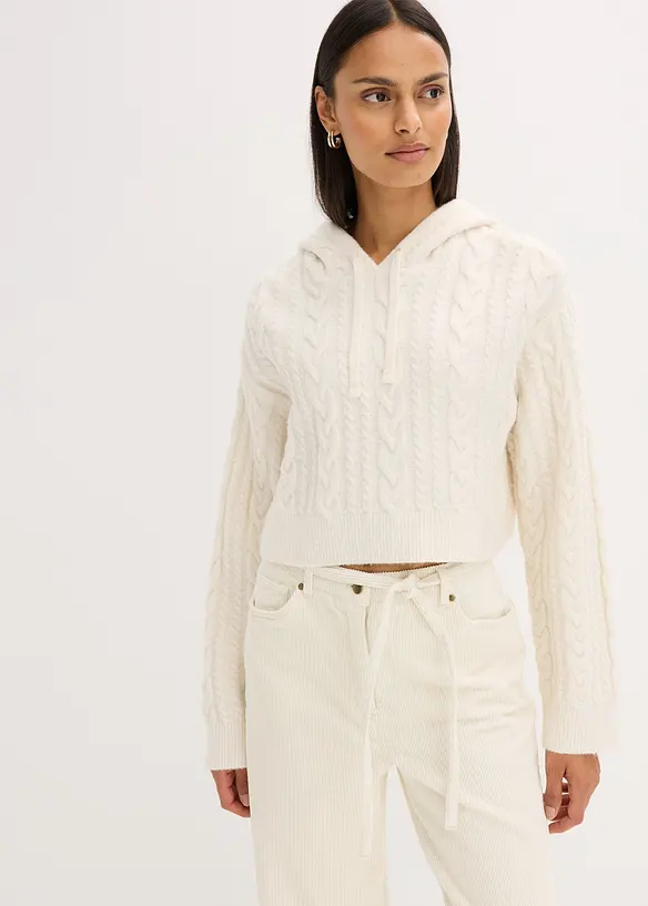 Grovstrikket genser med hette, bonprix