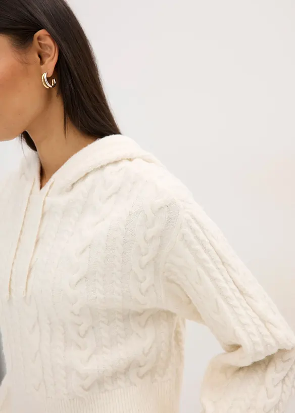 Grovstrikket genser med hette, bonprix