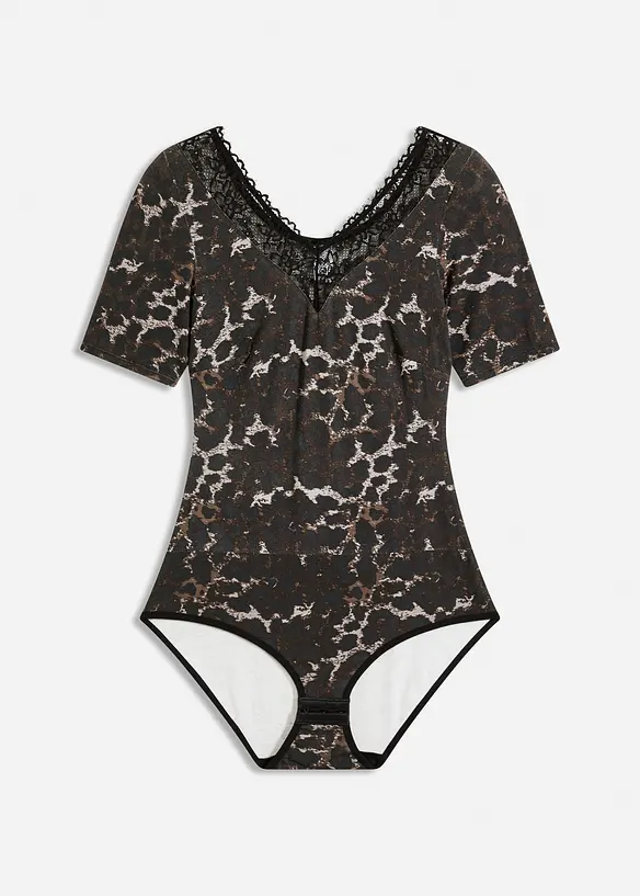 Body med halvlange ermer av modal med blonde, bonprix