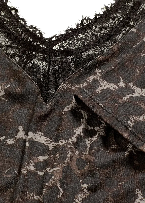 Body med halvlange ermer av modal med blonde, bonprix