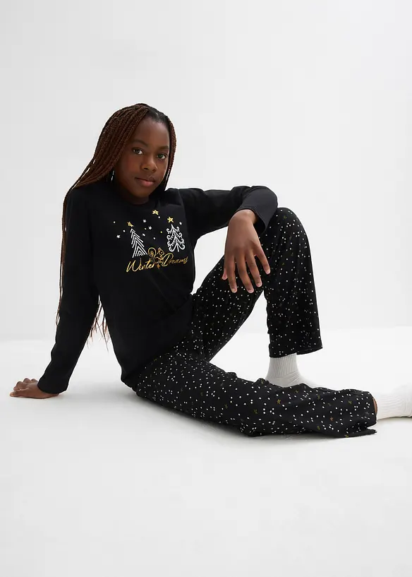 Pyjamas i myk bomull med glittertrykk, bonprix