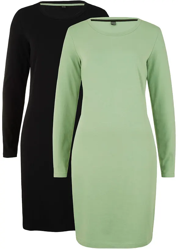Figurnær jerseykjole i bomull med stretch (2-pack), bonprix