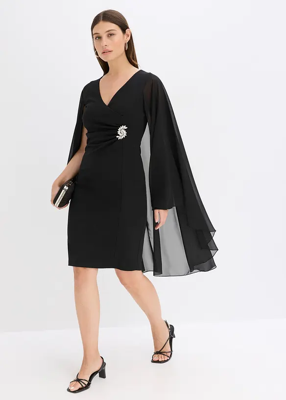Minikjole med cape i tynn chiffon, bonprix