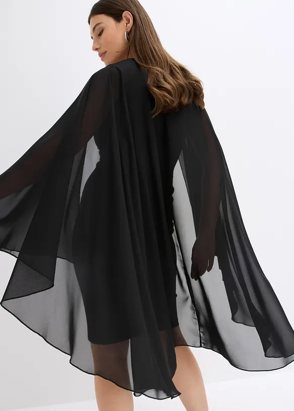 Minikjole med cape i tynn chiffon, bonprix