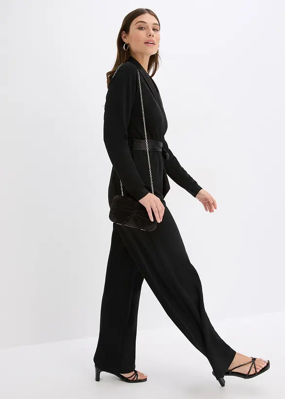 Jumpsuit i strukturert krepp med innfelling i sateng, bonprix