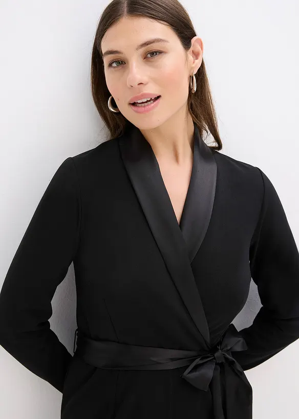 Jumpsuit i strukturert krepp med innfelling i sateng, bonprix