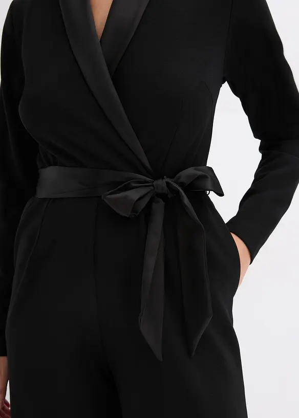 Jumpsuit i strukturert krepp med innfelling i sateng, bonprix