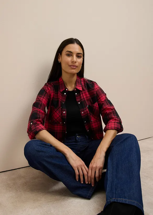 Rutete bluse i 100% bomull, bonprix