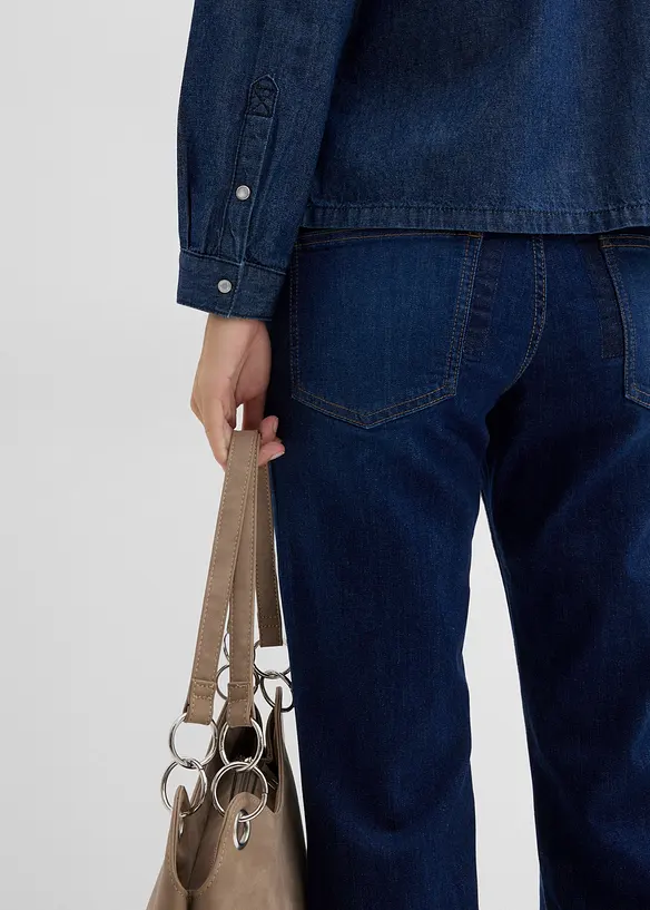 Denimbluse i 100% bomull med volanger, bonprix