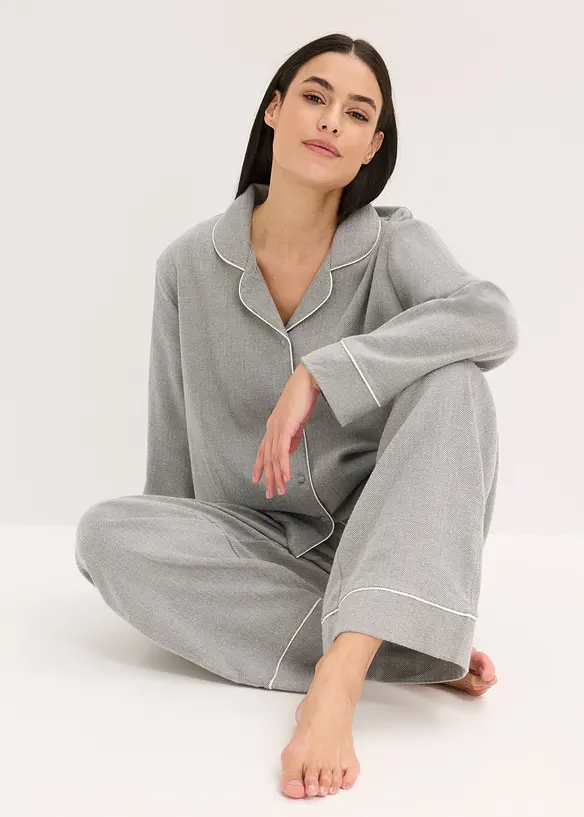 Pyjamas i vevd flanell med fiskebensmønster, bonprix