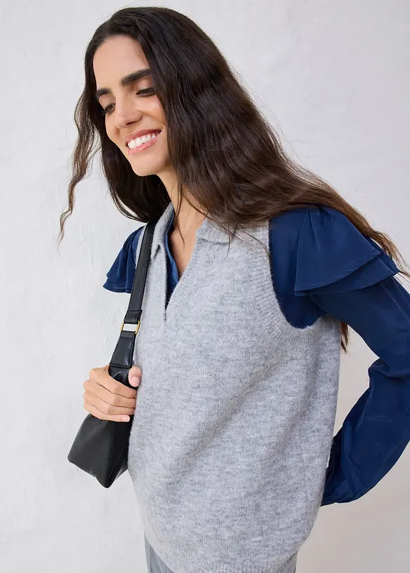 Finstrikket vest med alpakkaull, bonprix