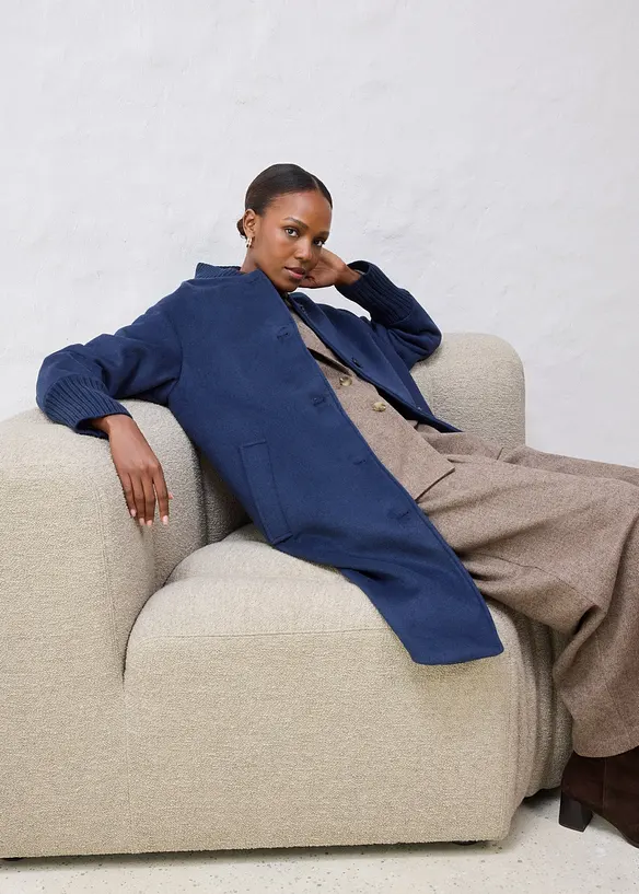 Kåpe med ull og strikket besetning, bonprix