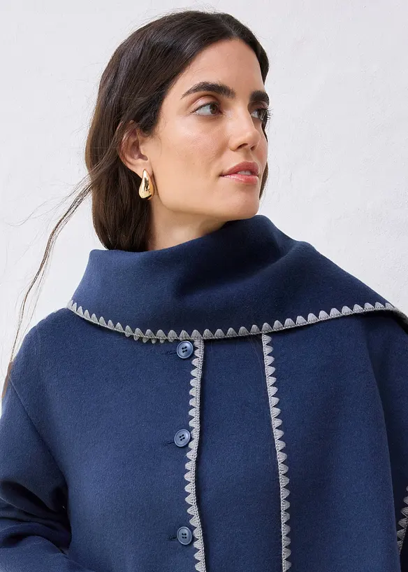 Ulljakke med pyntebroderi (todelt sett med skjerf), bonprix