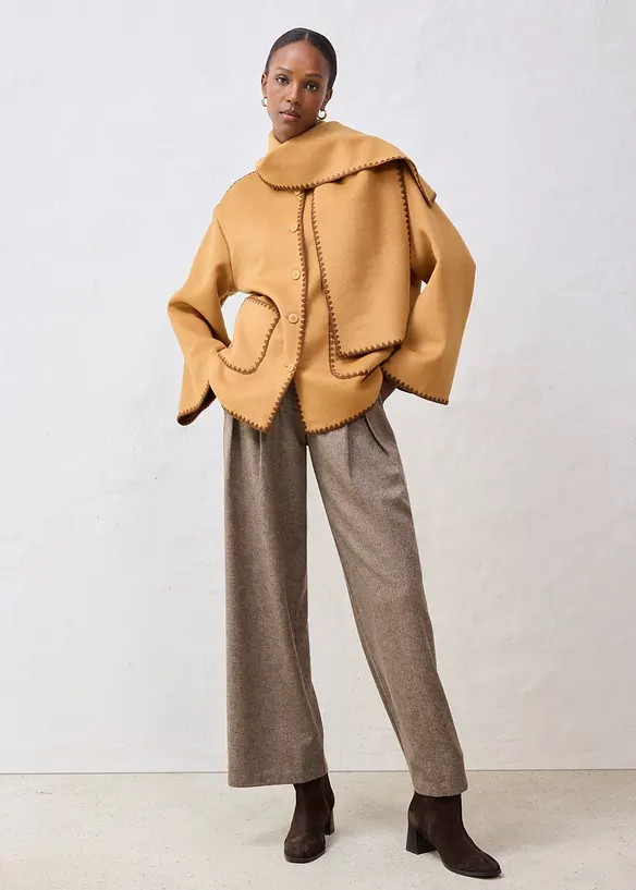 Ulljakke med pyntebroderi (todelt sett med skjerf), bonprix