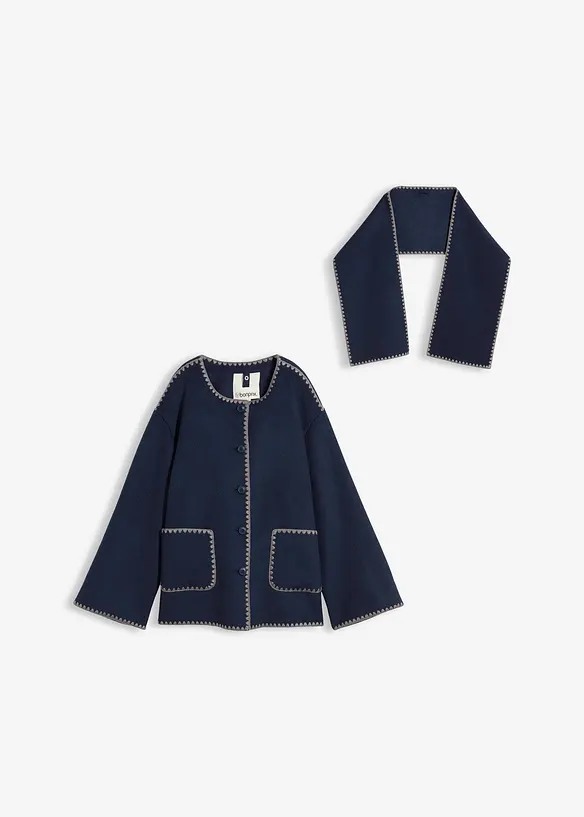 Ulljakke med pyntebroderi (todelt sett med skjerf), bonprix